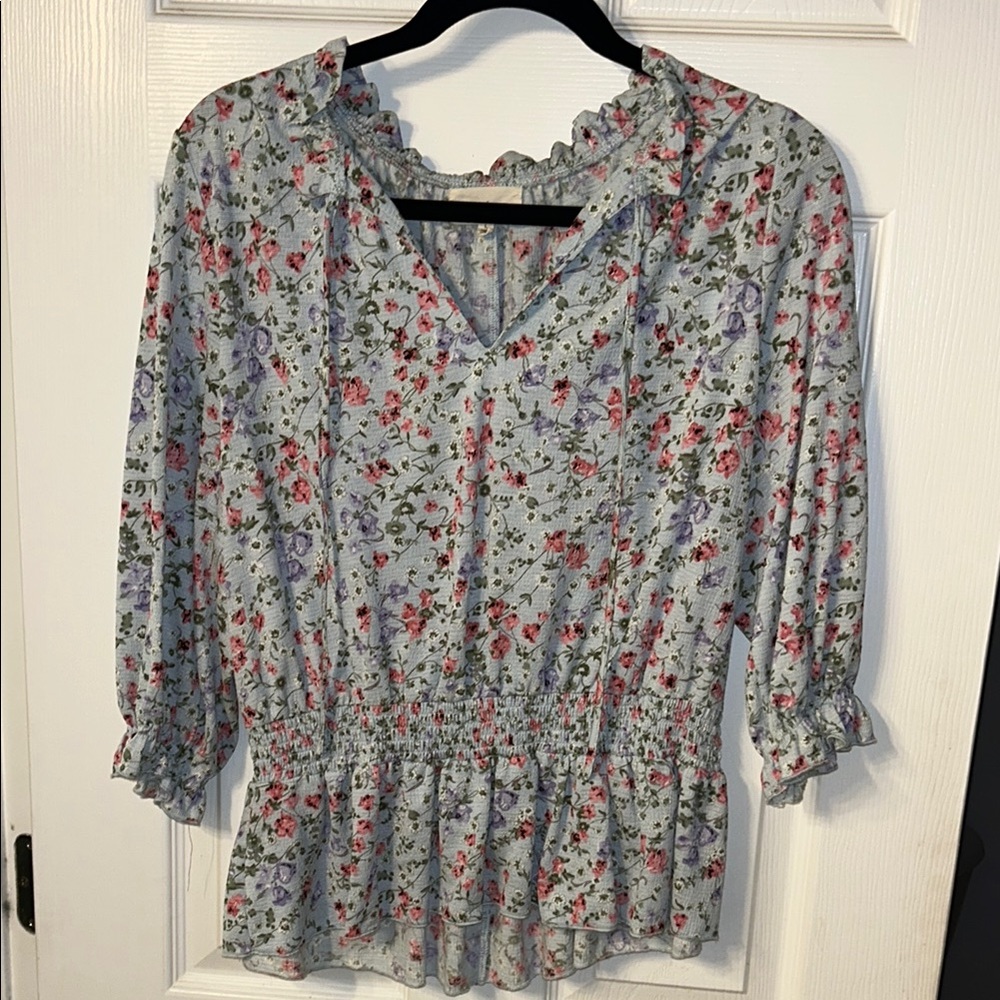 Floral Blouse with Defined Waist- Multicolor